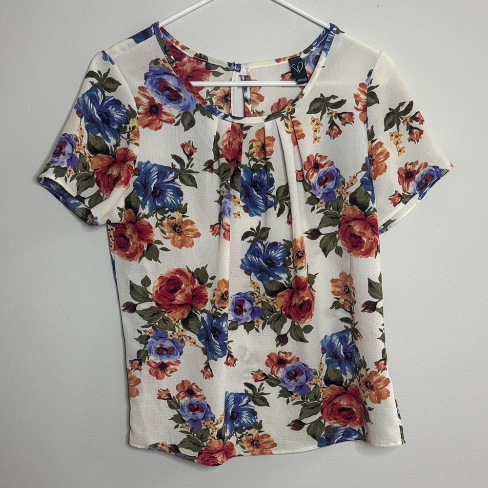 Windsor Floral Blouse with Red and Blue Accents
